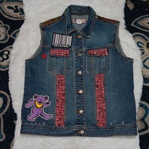 Vintage rare custom made jean vest punk rock grateful dead bears